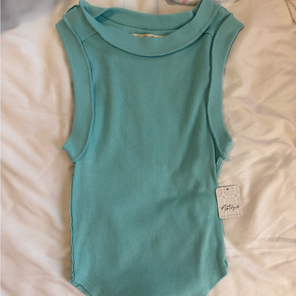 Aqua Sleeveless Ribbed Top